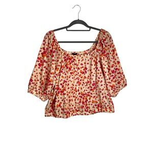 Ann Taylor Strawberry Print Blouse XXL Cottagecore Off Shoulder Puff Sleeve Top